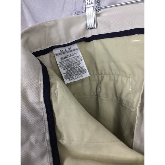 Men's Dockers Flat Front Light Khaki Size 34 x 34 Slim Fit - Picture 6 of 9